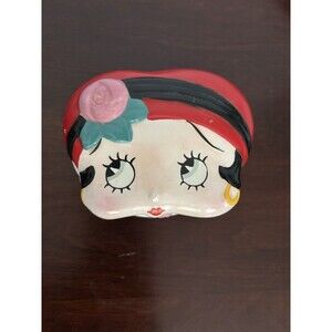 Vintage Betty Boop glass trinket, jewelry box White with Red collect or gift 2x4